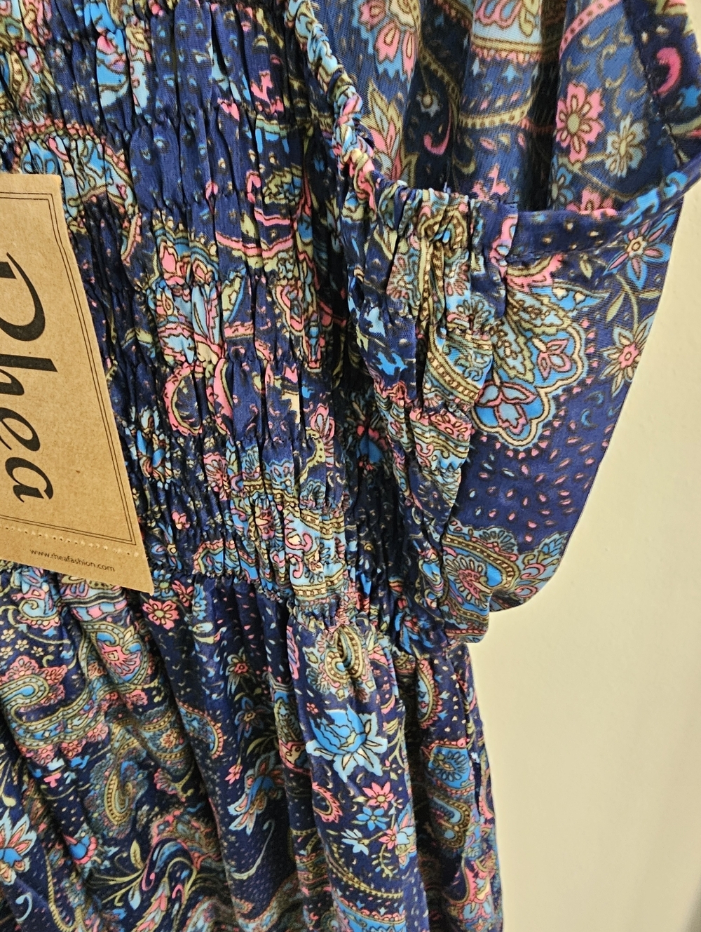 The Rhea Parui Women's Navy Floral Maxi Dress - V-Neck Spaghetti Strap - Picture 9 of 10